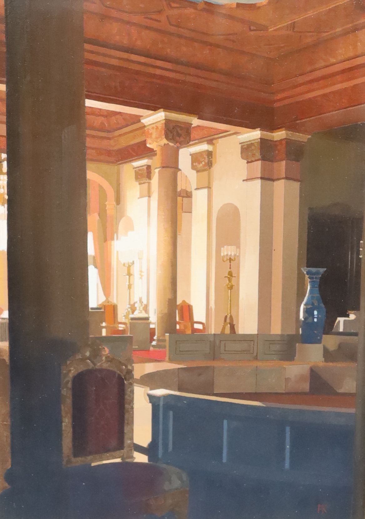 Felix Runcie Kelly (1916-1994), 'Interior, The Dolmabache Palace', oil on canvas board, 42.5 x 29cm